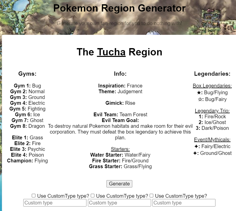 Unique pokemon region called Tucha.