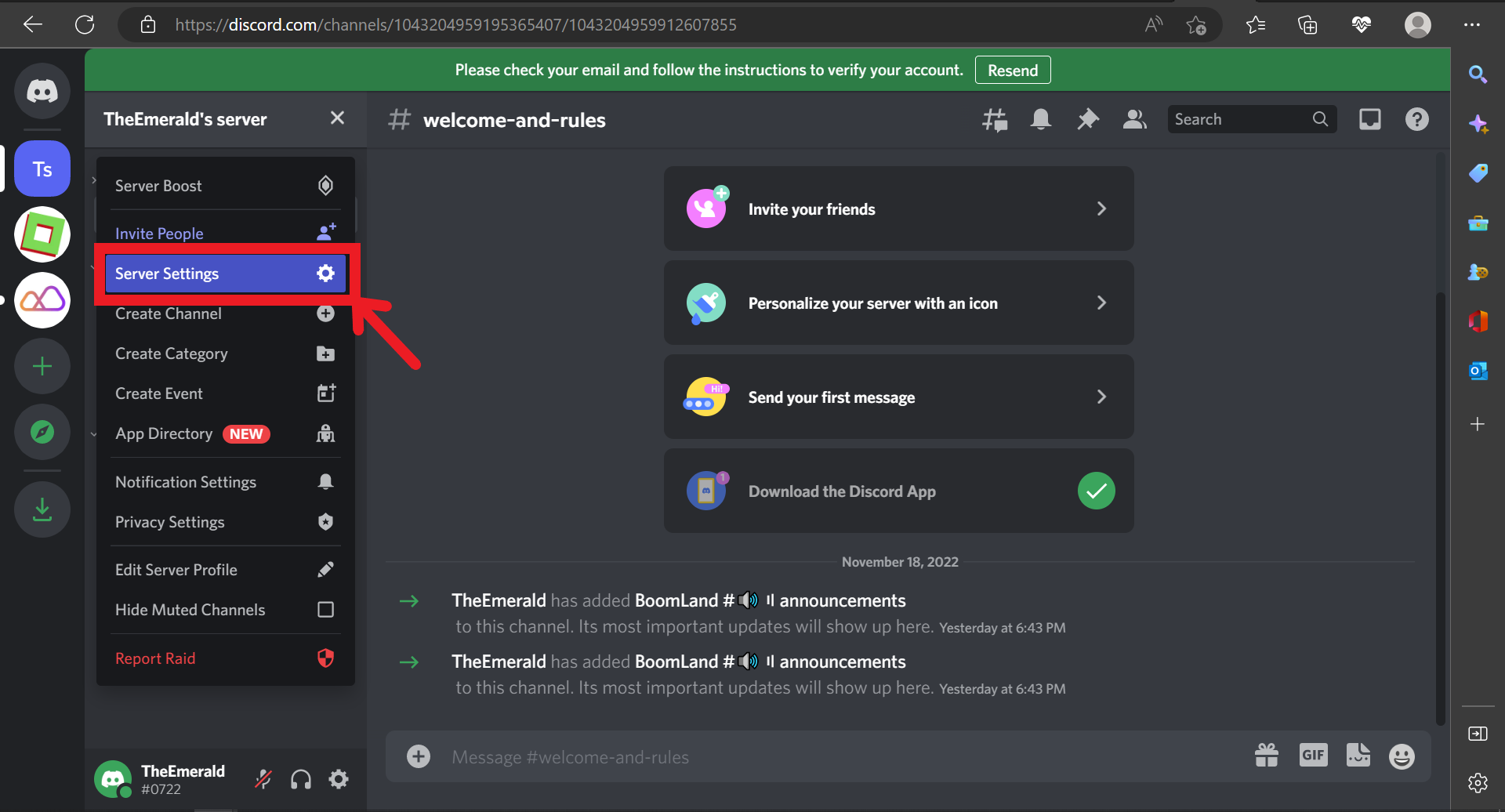 Discord server settings