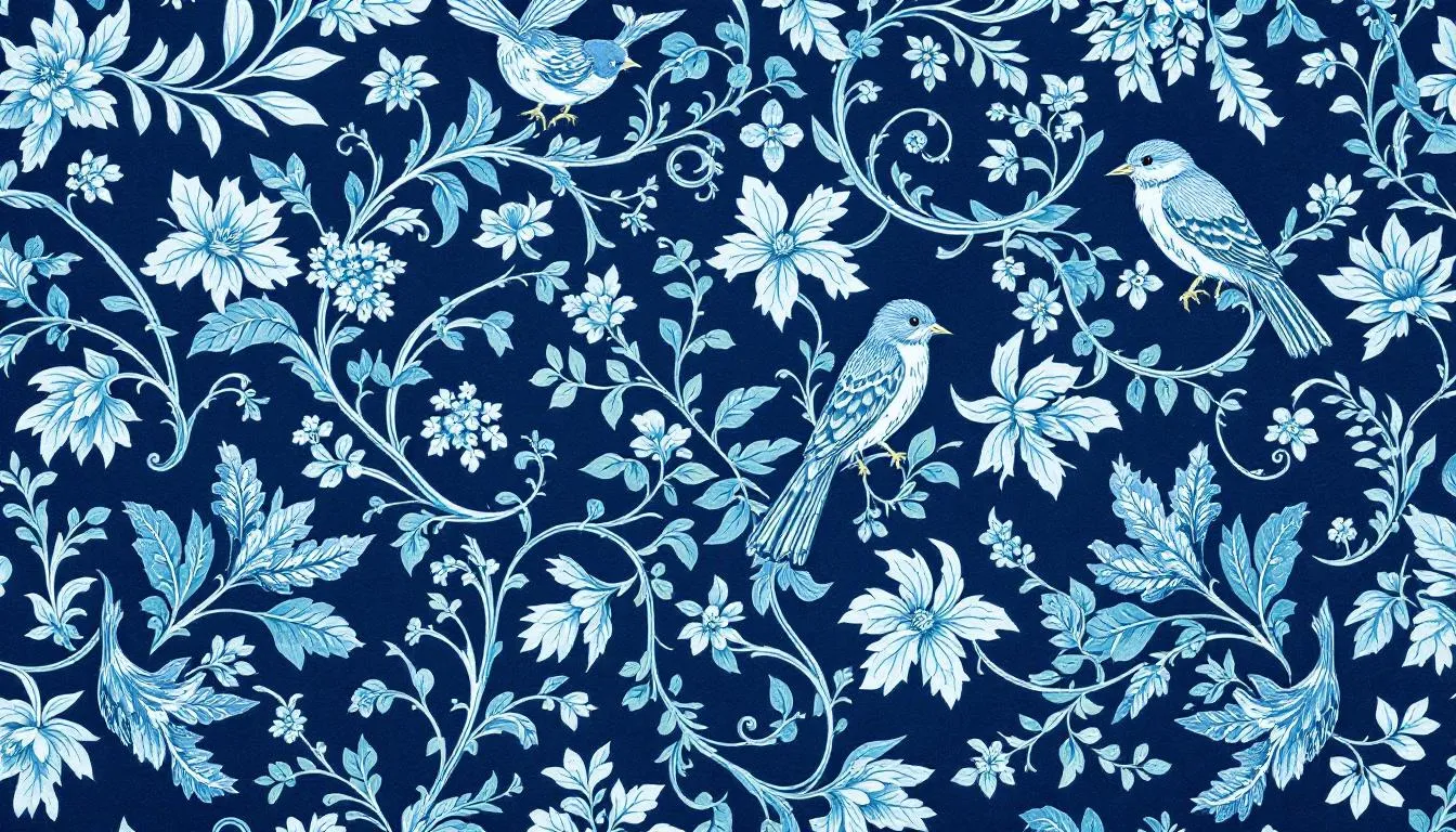 A close-up detail of an intricate William Morris floral pattern features vibrant birds and botanical motifs in rich shades of blue and green, showcasing the iconic designs of the British textile designer known for his contributions to the arts and crafts movement. This textile design exemplifies the beauty and complexity of Morris's work, making it a stunning piece of wall art.