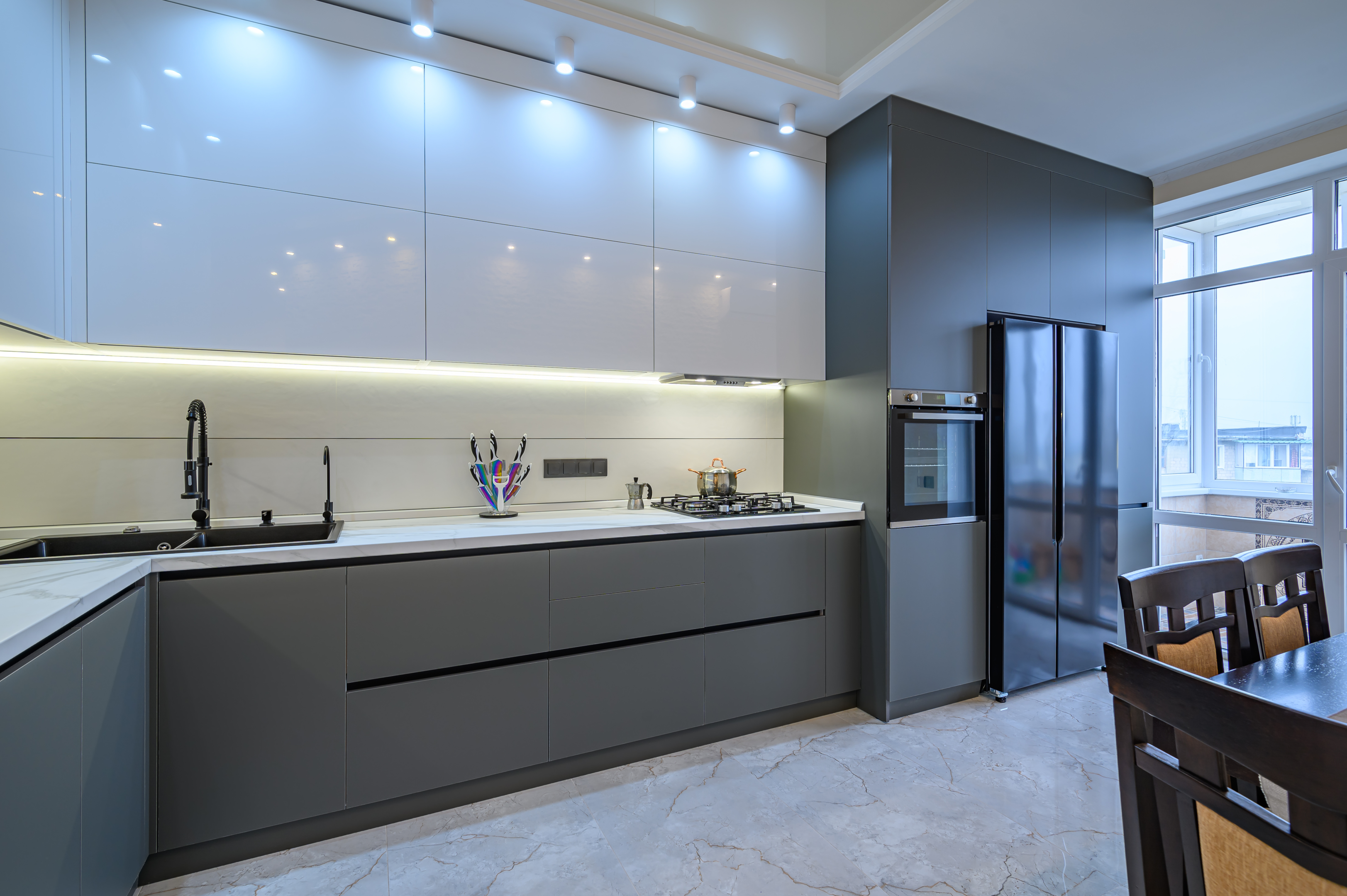 Grey and yellow kitchen