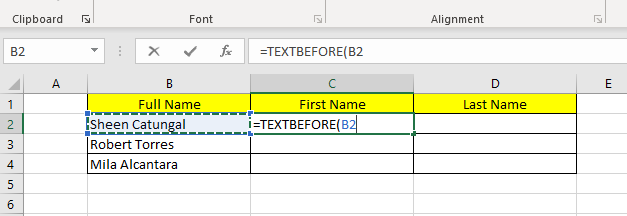 Extract the First Name With TEXTBEFORE Function
