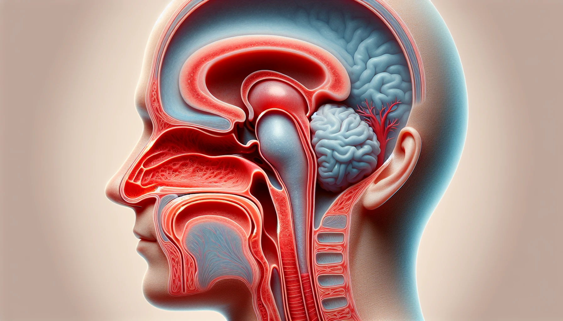 Illustration of sinus congestion and nasal passages