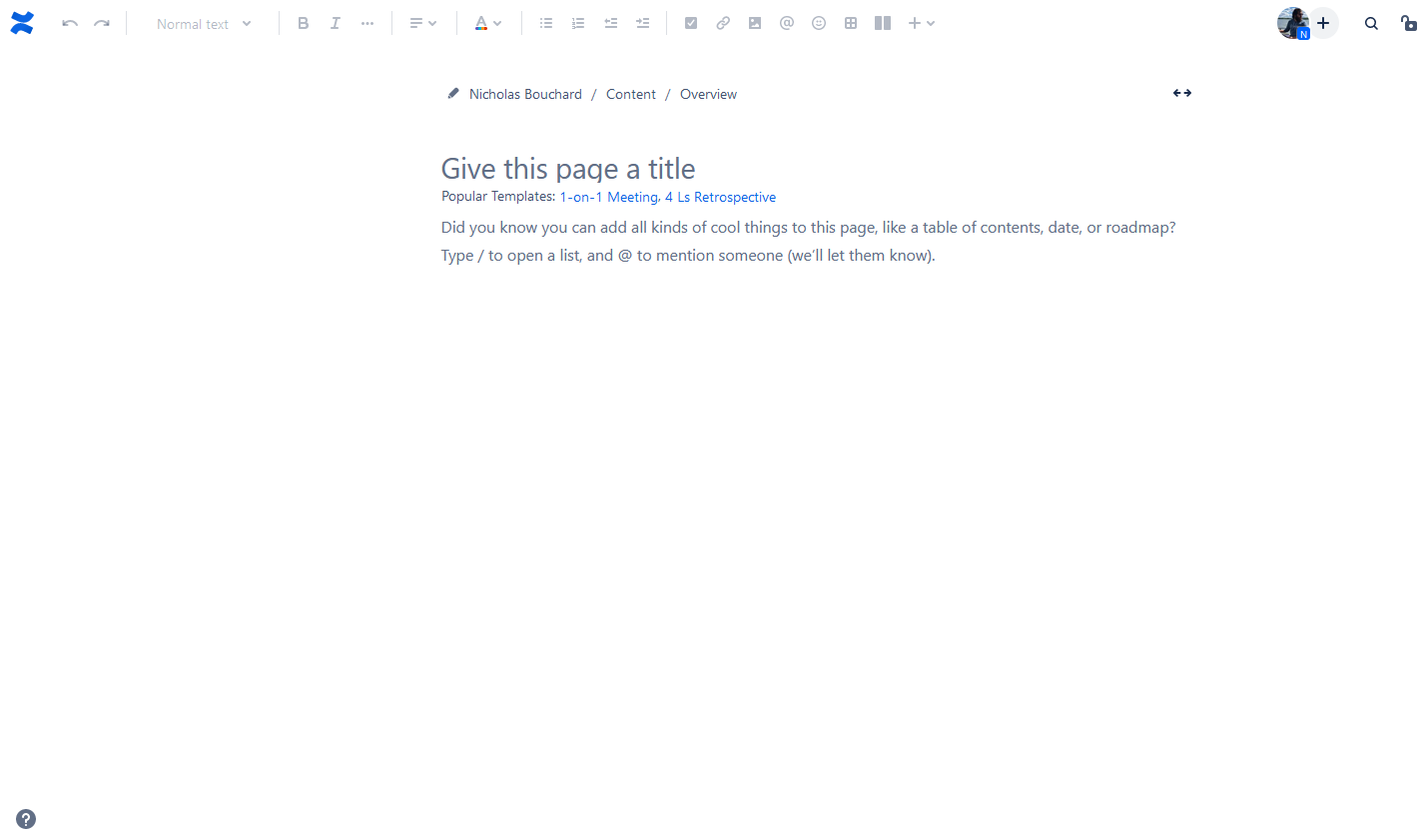 A screenshot of an empty page in Confluence.