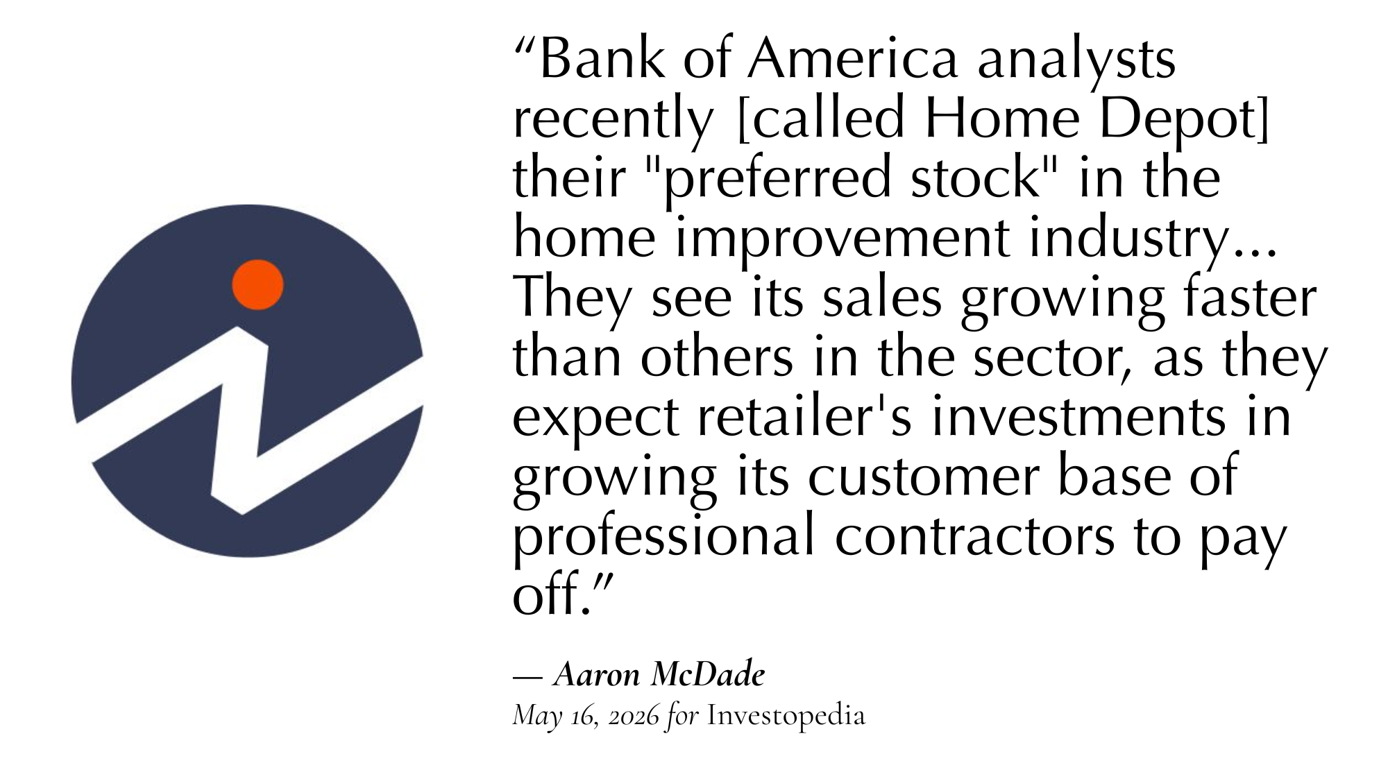 Home Depot quote from INvestopedia