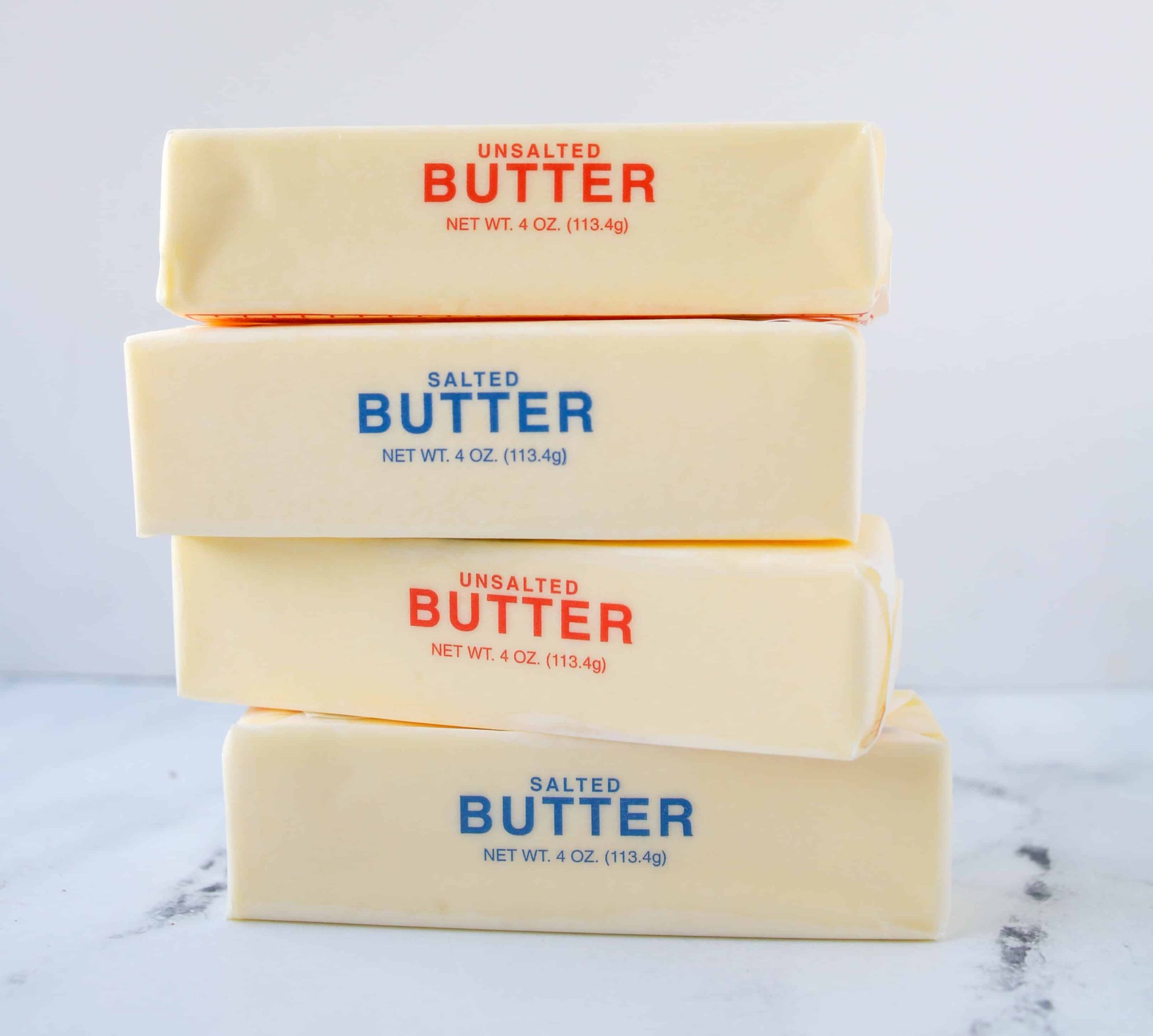 four sticks of butter stacked on top of each other