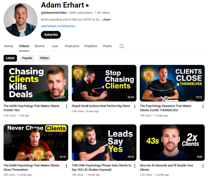 Screenshot from Adam Erhart’s YouTube channel