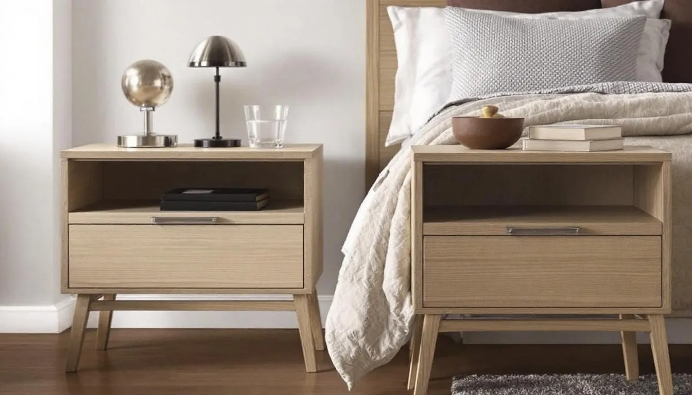 The image showcases a coordinated bedroom featuring stylish bedside tables that complement the bed frame and other furniture pieces, creating a harmonious and elegant aesthetic. The wooden bedside tables provide extra storage space and easy access to nighttime essentials, enhancing the overall functionality of the bedroom decor.
