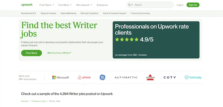 Find the best writer jobs on Upwork
