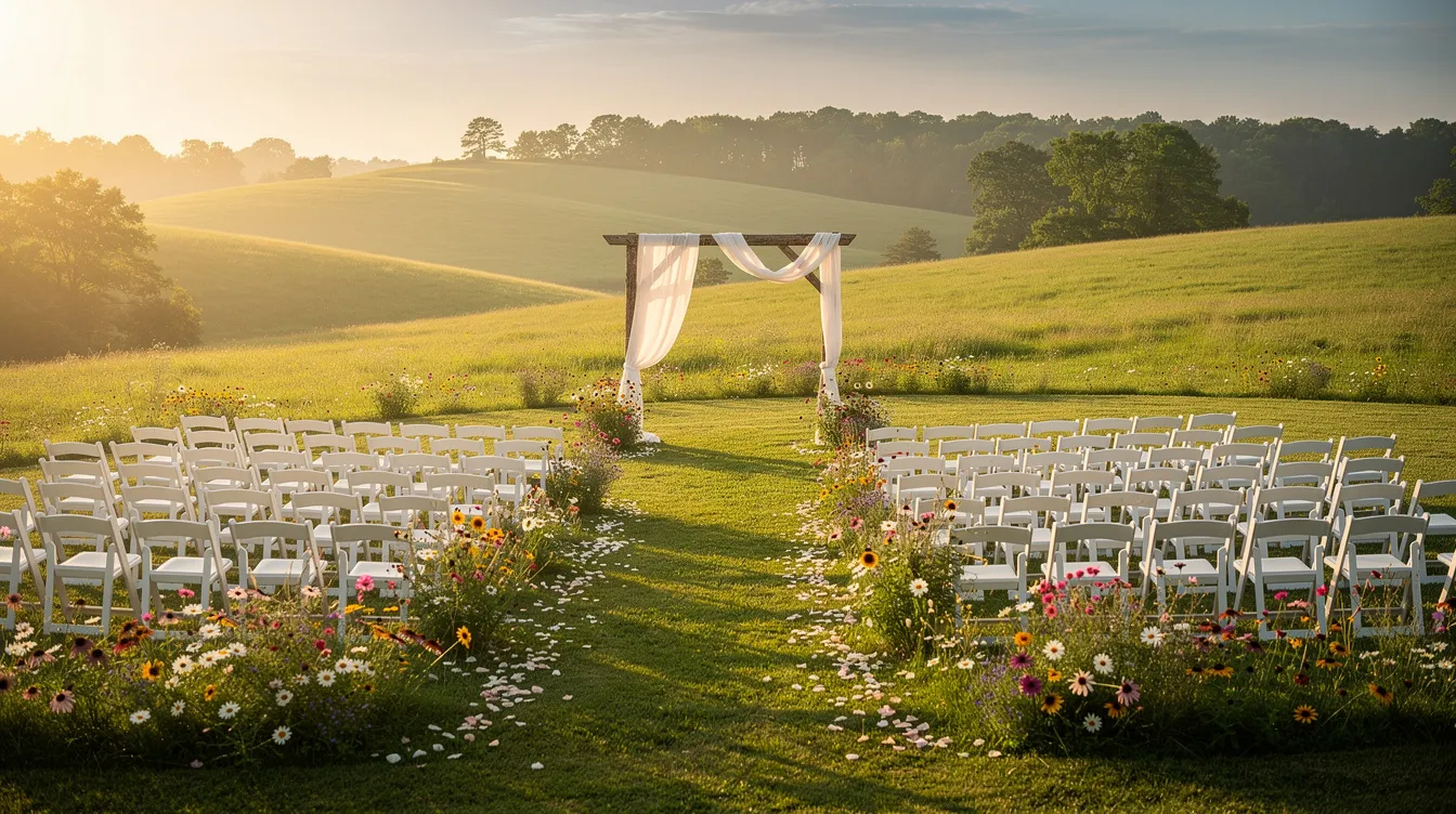 Outdoor wedding ceremony setup at an affordable North Alabama wedding venue