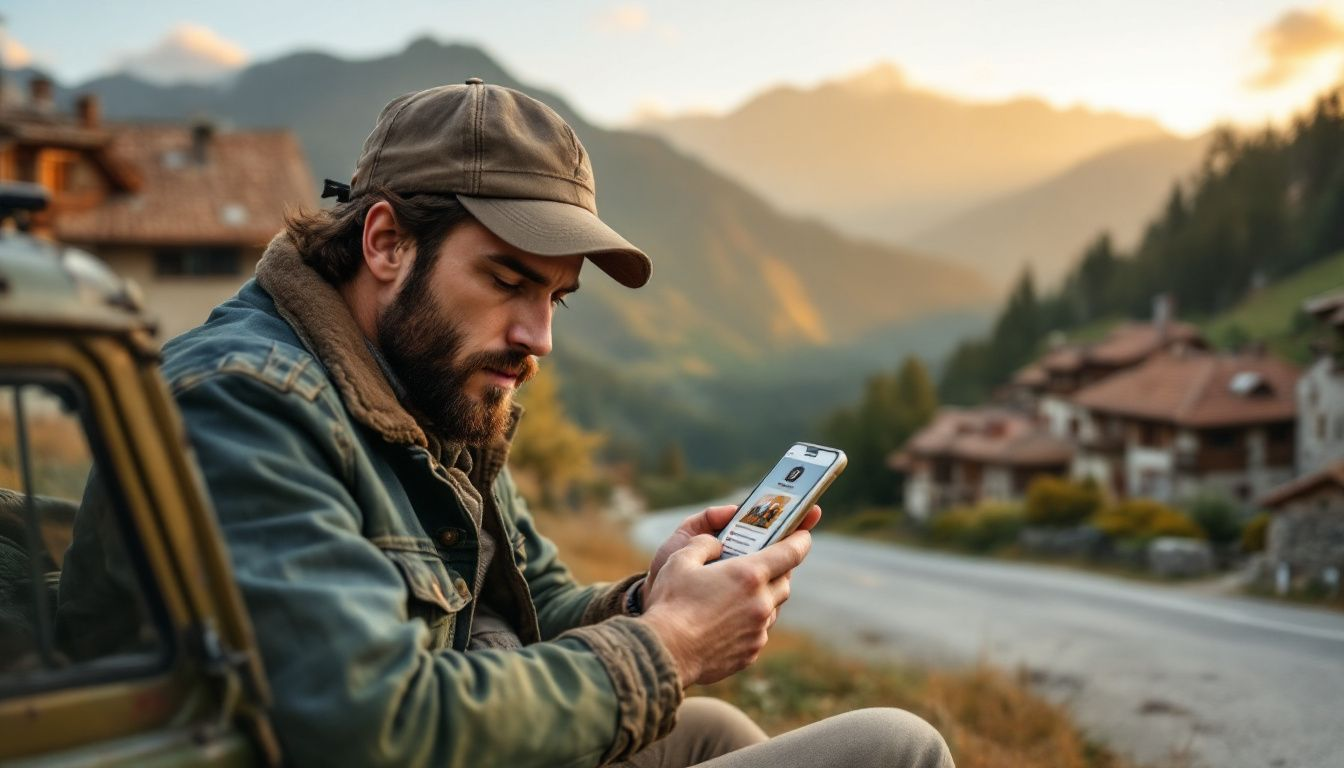 Ein Autofahrer, der sein Smartphone zur Kontrolle der E-Vignette benutzt.