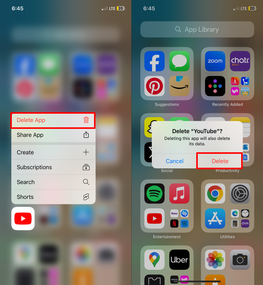 Steps to uninstall YouTube from an iPhone