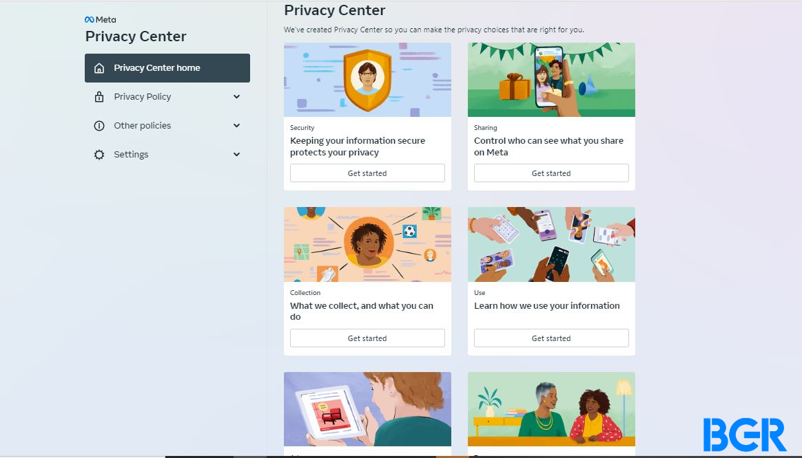 The Privacy center page gives a list of privacy choices. to make your profile private on Facebook