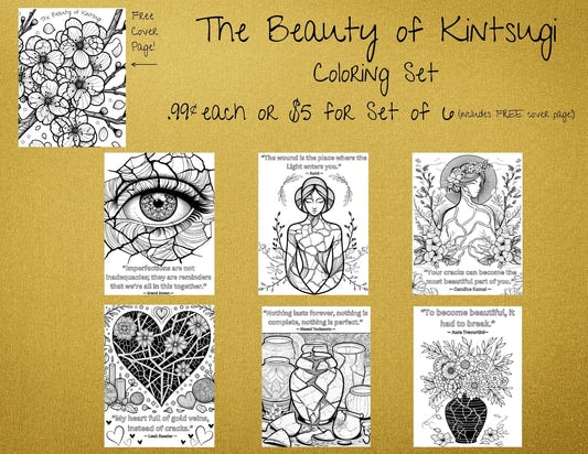 A photo of our Beauty of Kintsugi coloring set available on our Gumroad store.