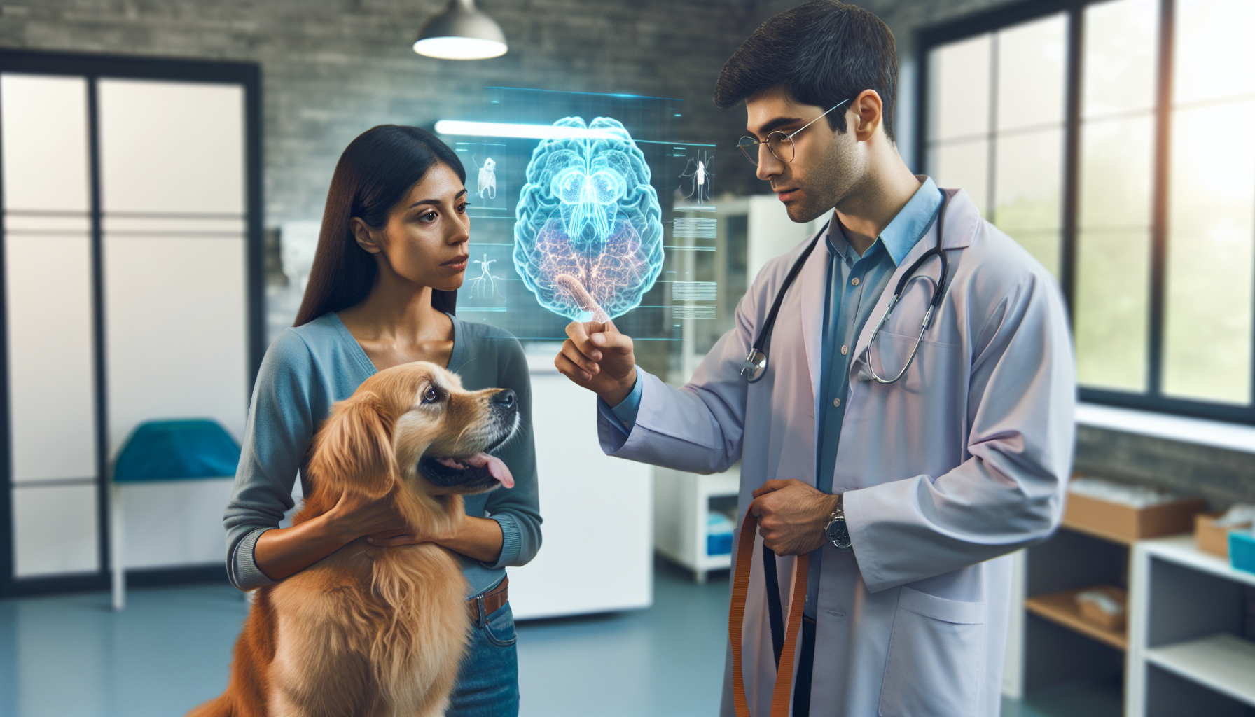 Illustration of a veterinarian and a dog during a consultation