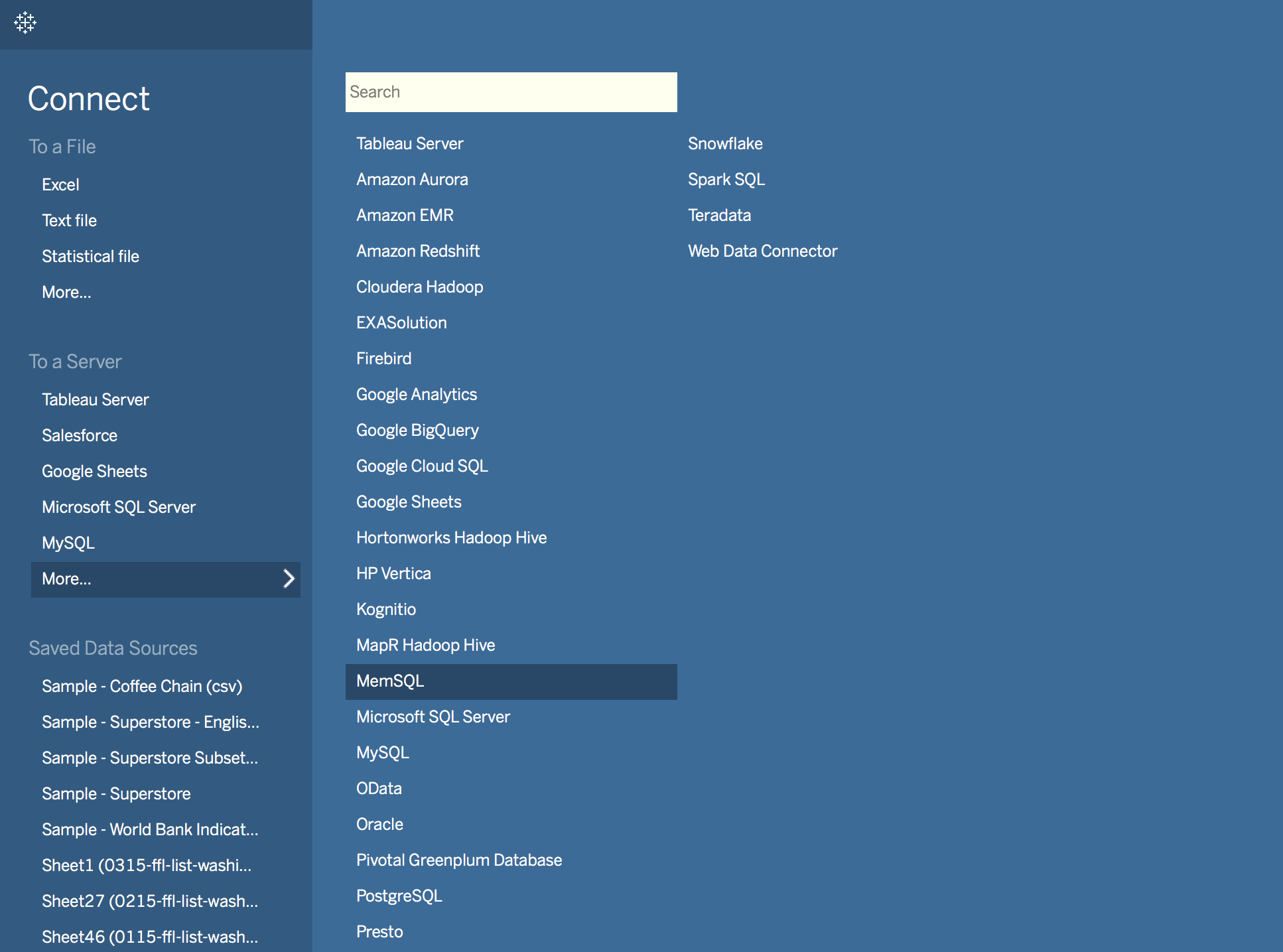 Connector options in Tableau
