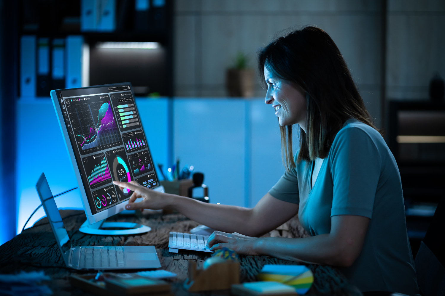 A Western manager checking KPI dashboard.