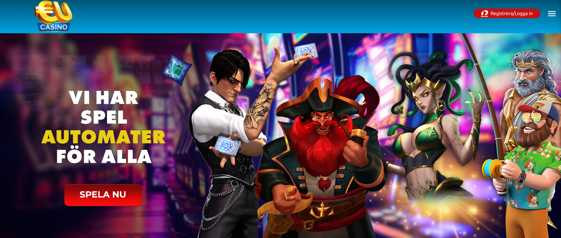 EU Casino startsida med slots, online casino för svenska spelare med svensk licens och brett spelutbud