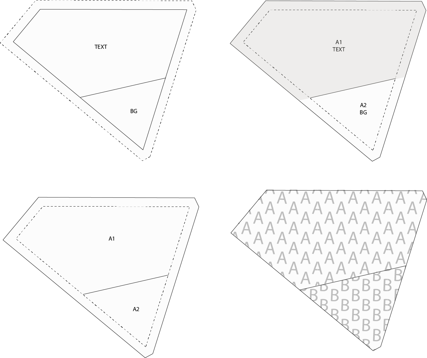 Four foundation paper pieced templates in different styles, but communicating the required information to complete each templates.