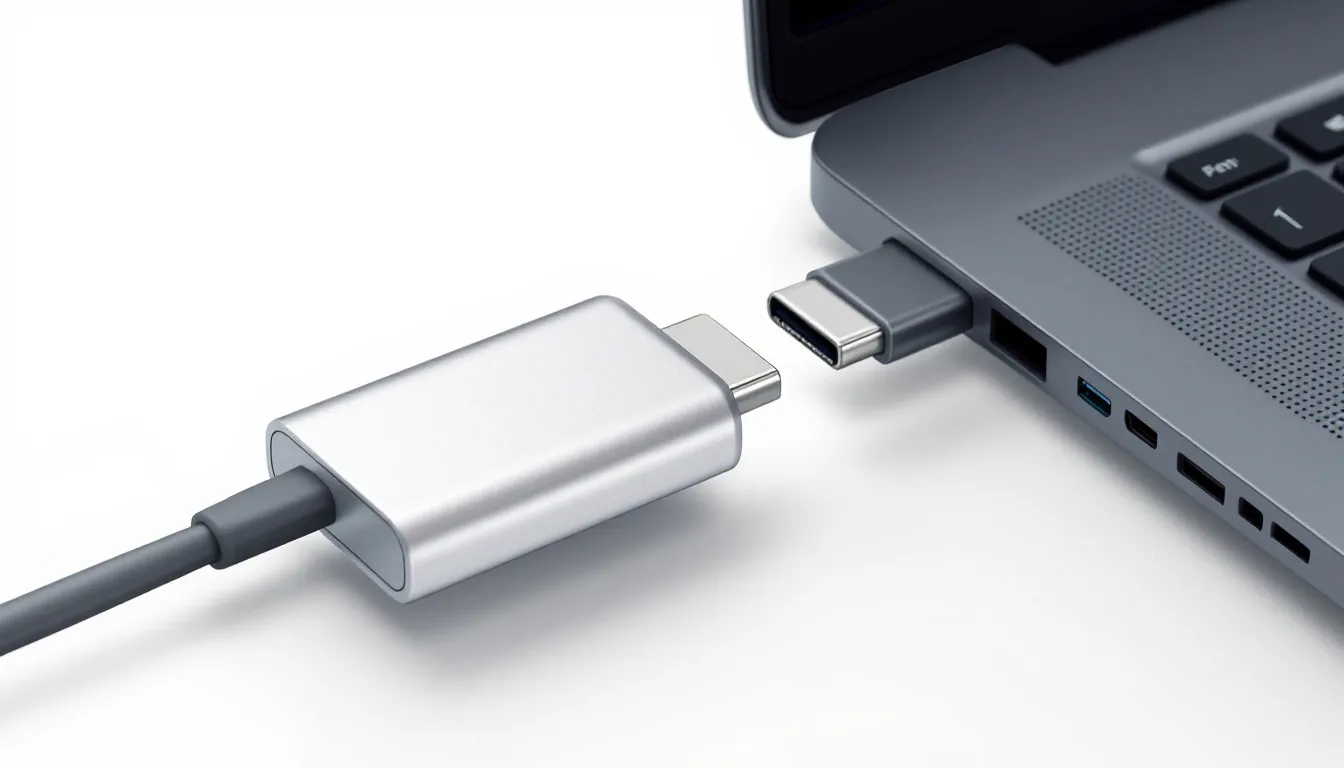 An illustration of a USB-C drive connected to a laptop.