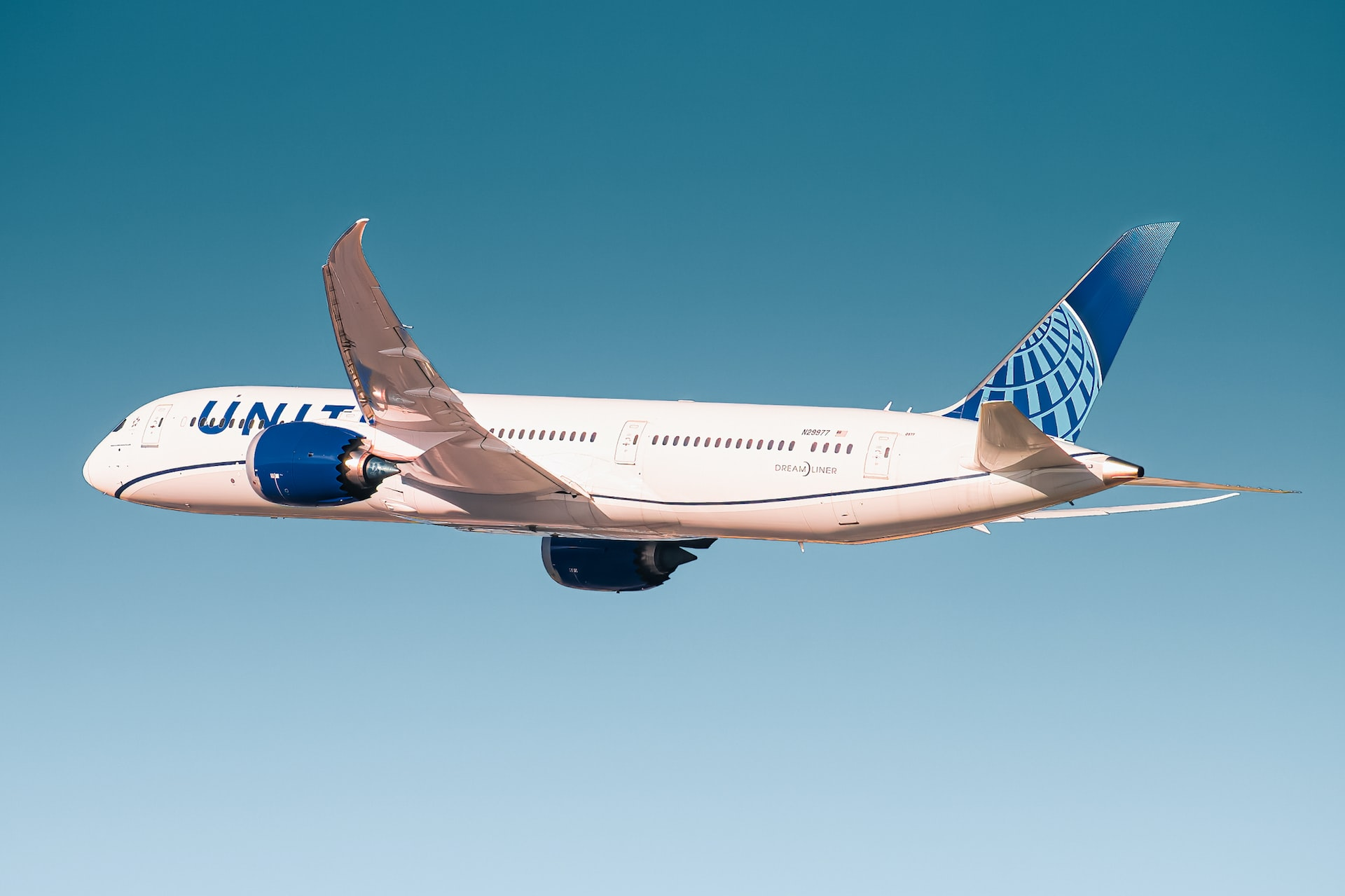 A Boeing 787 in flight.