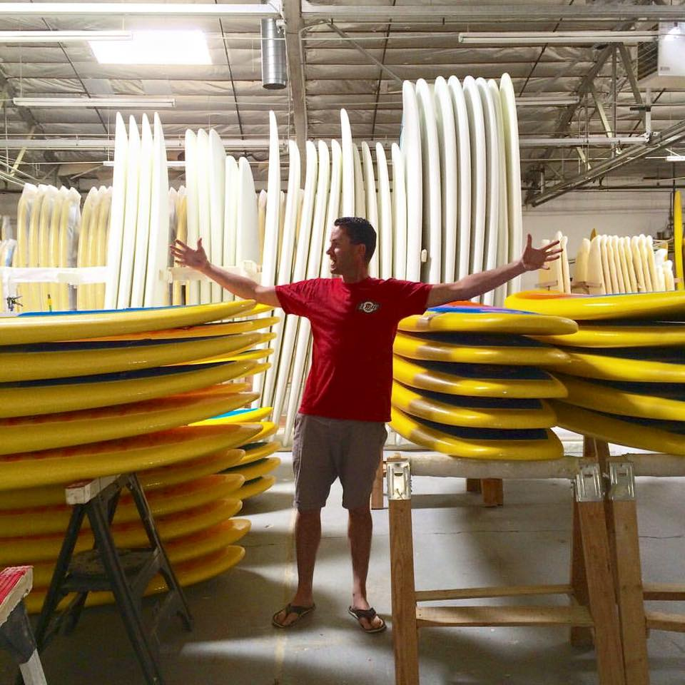 warehouse full of paddle boards