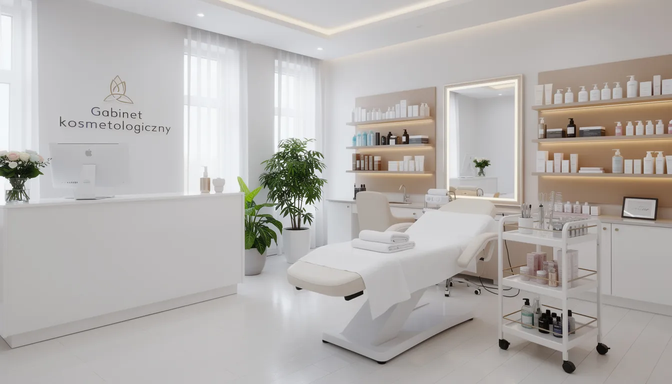 Na zdjęciu znajduje się profesjonalny gabinet kosmetologiczny, wyposażony w nowoczesne urządzenia, które sprzyjają przyjaznej atmosferze. W tym miejscu oferowane są zabiegi takie jak manualne oczyszczanie twarzy, które poprawiają strukturę skóry i przywracają jej zdrowy, promienny wygląd.