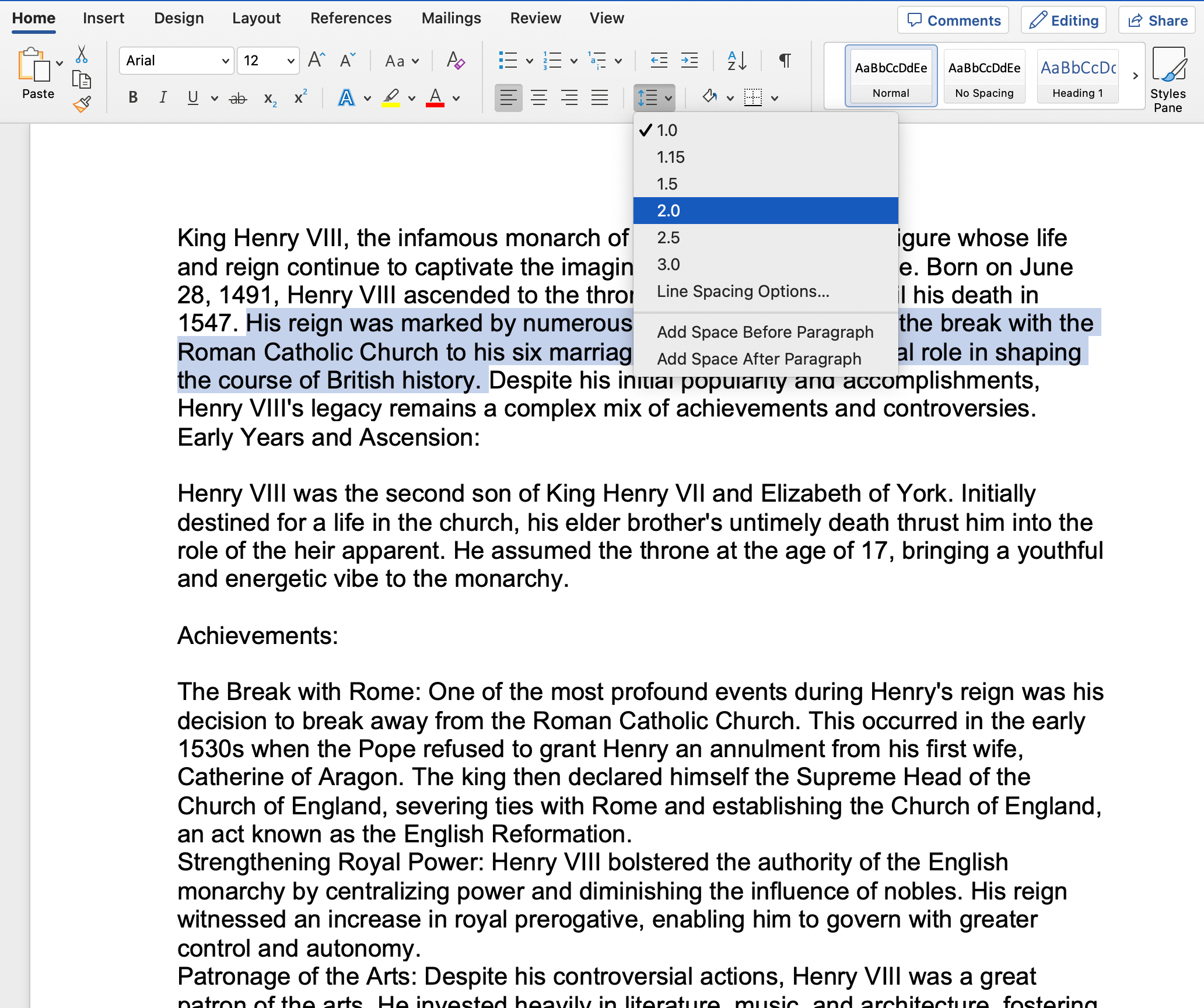 how to double space an essay in word