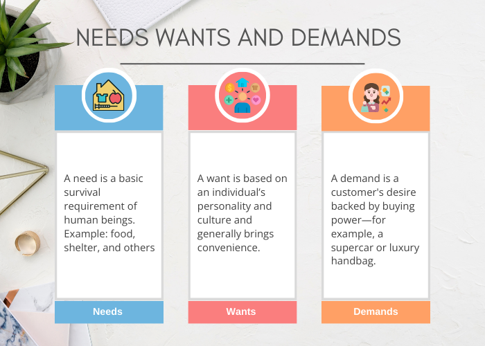 Difference between Needs Wants and Demands