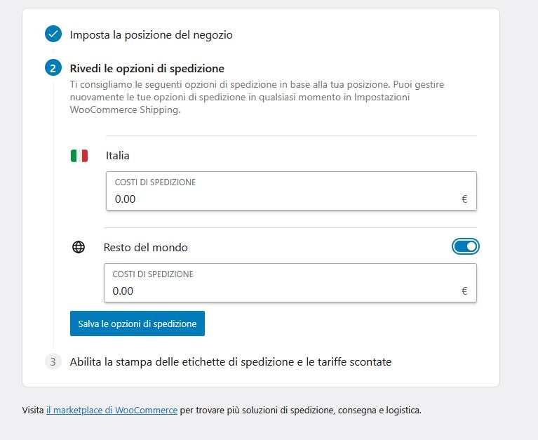 Tipo di opzioni di spedizione