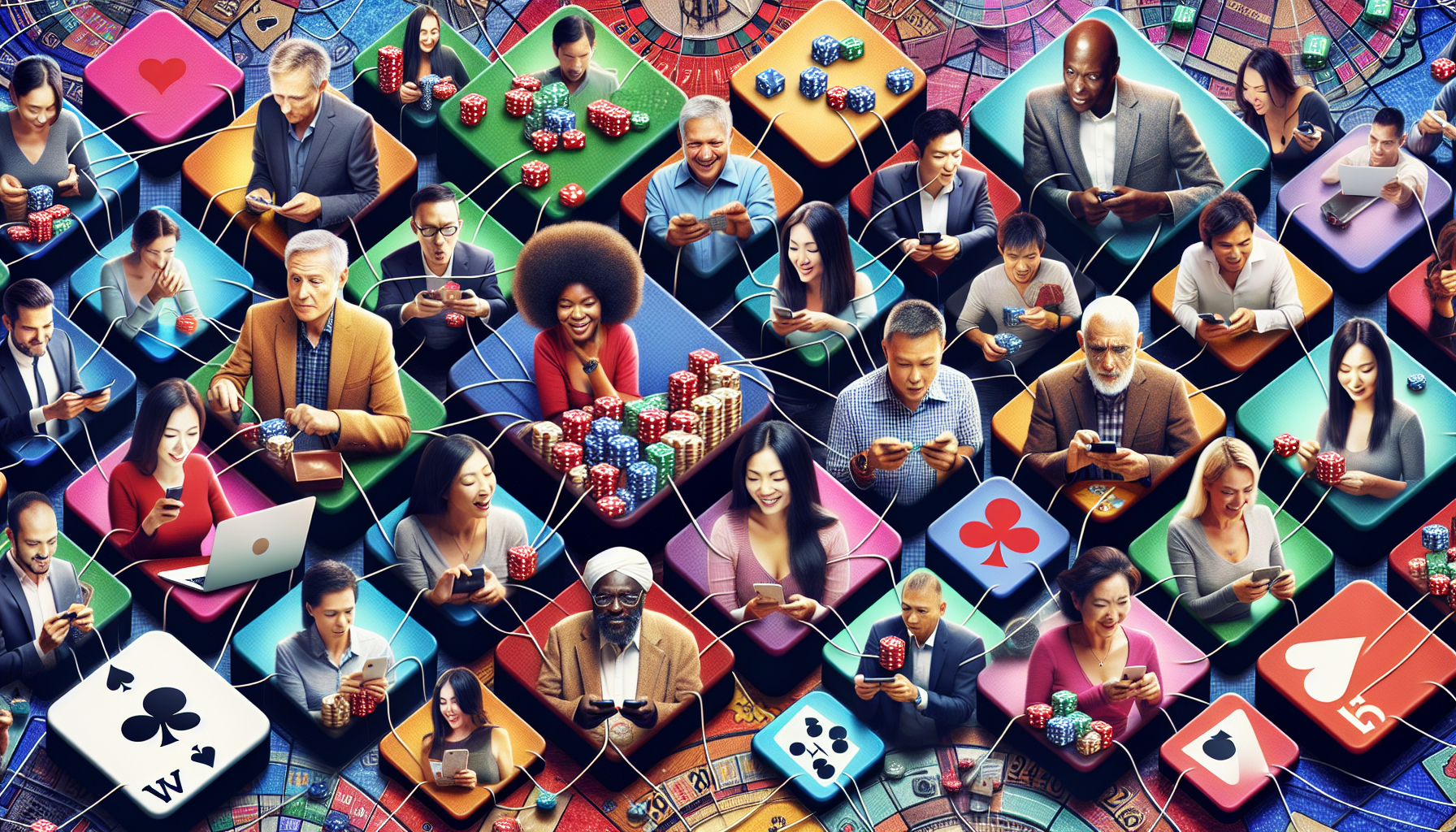 Diverse group of people connecting through online casino community
