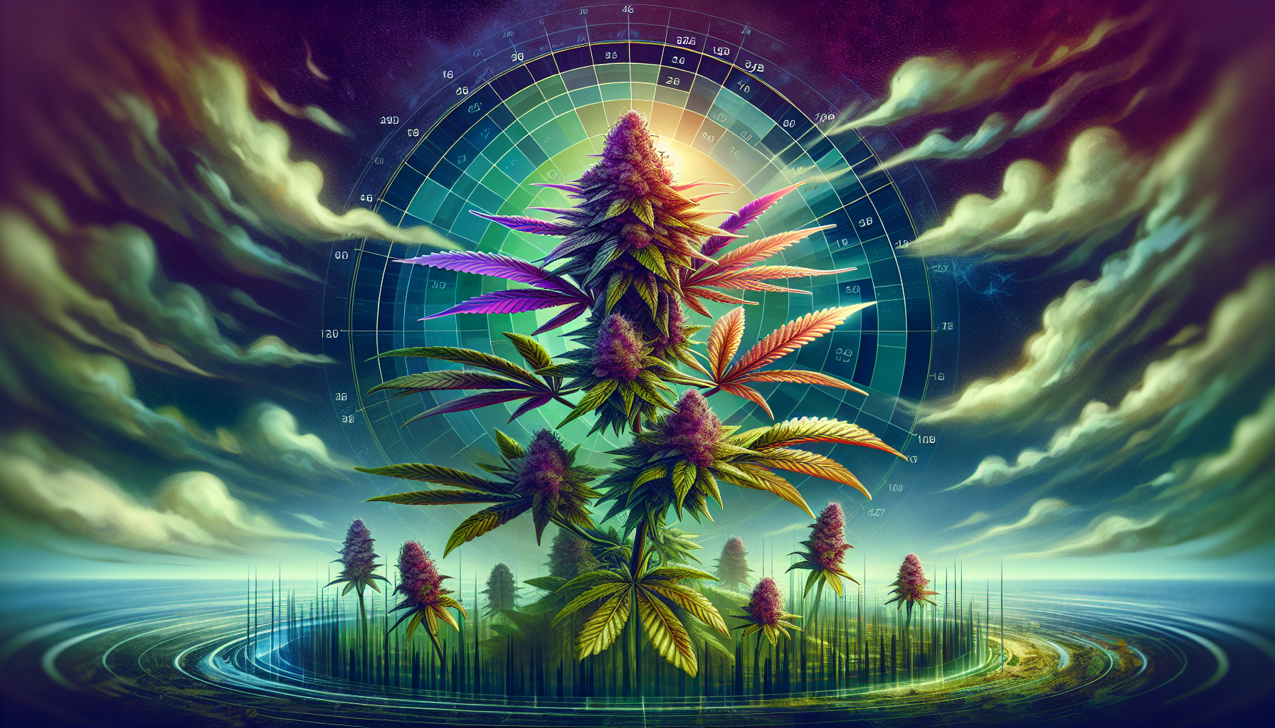 Artistic representation of sativa strain with extended growth cycle