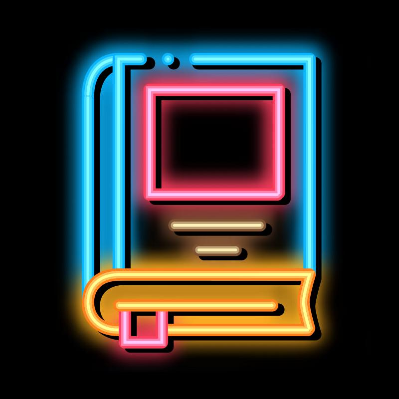 neon outlined icon of a book with a bookmark