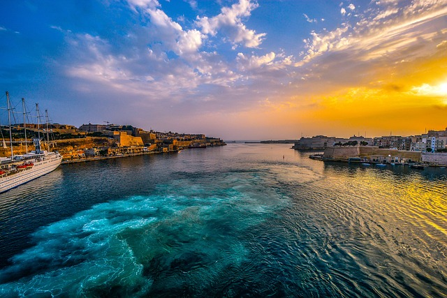 malta, harbor, sunset