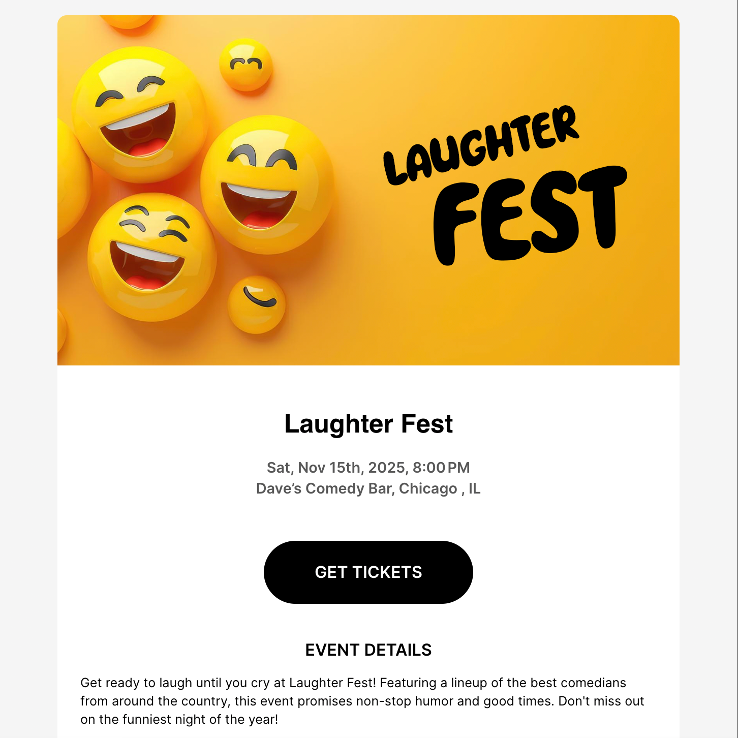 event website to sell tickets to a comedy club