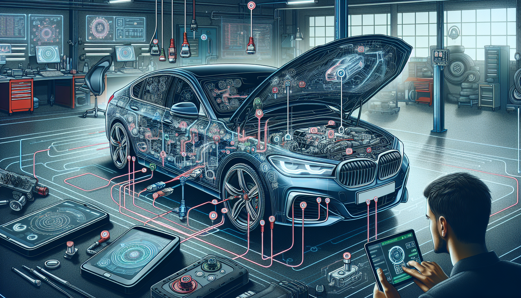 Illustrazione di un veicolo con il sistema OBD auto.