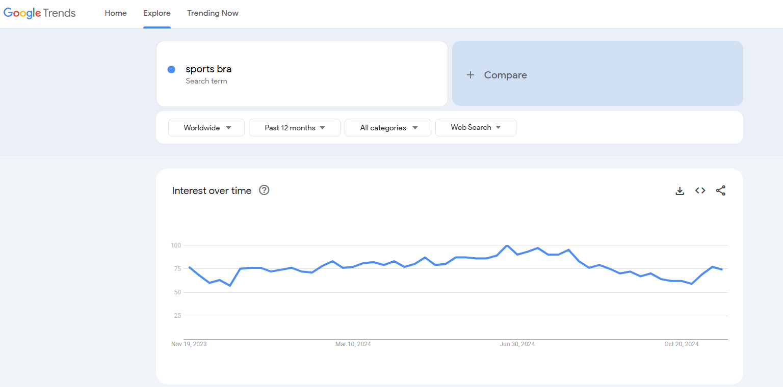 sports bra google trends