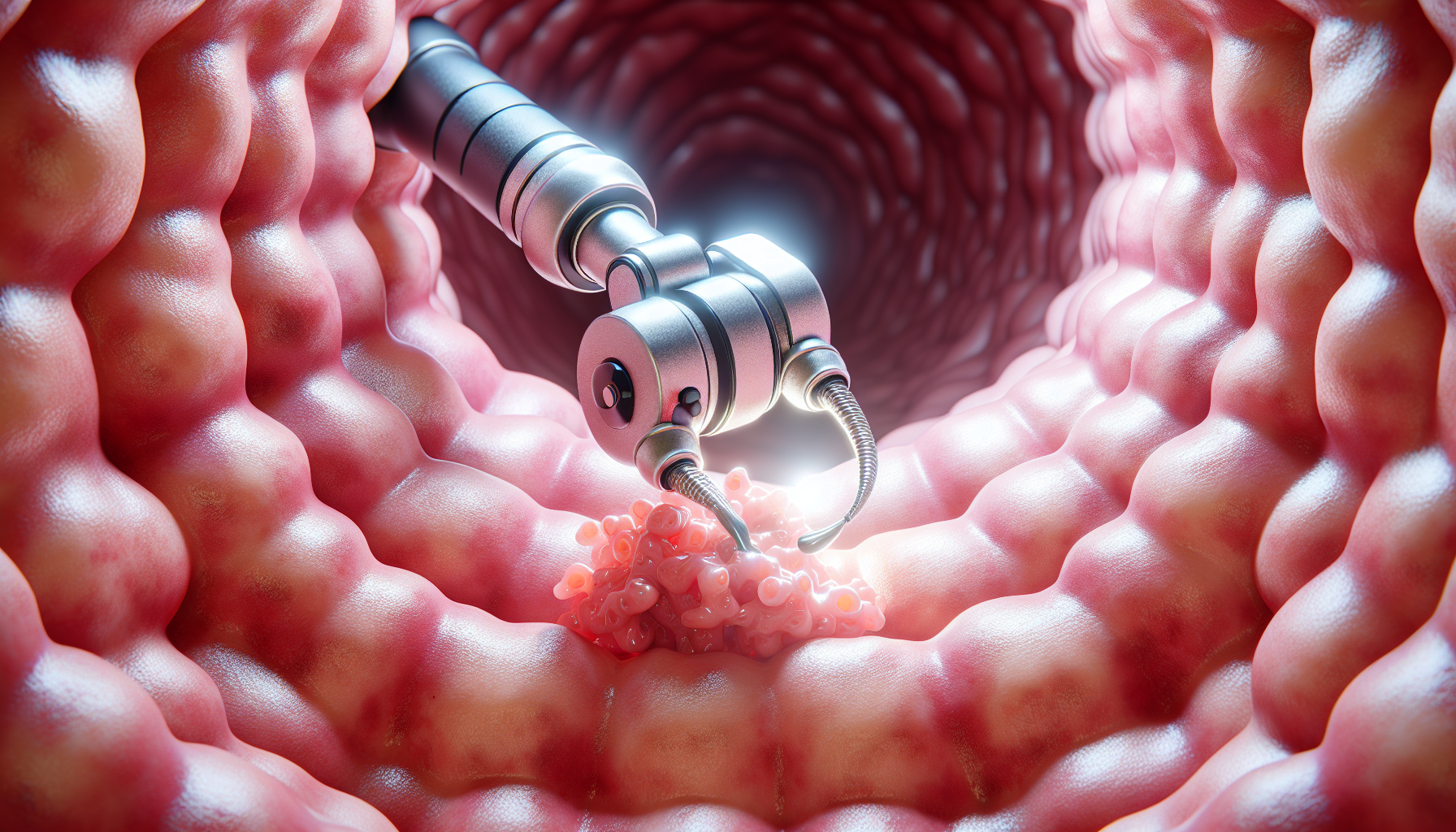 Illustration of polyp removal during a colonoscopy