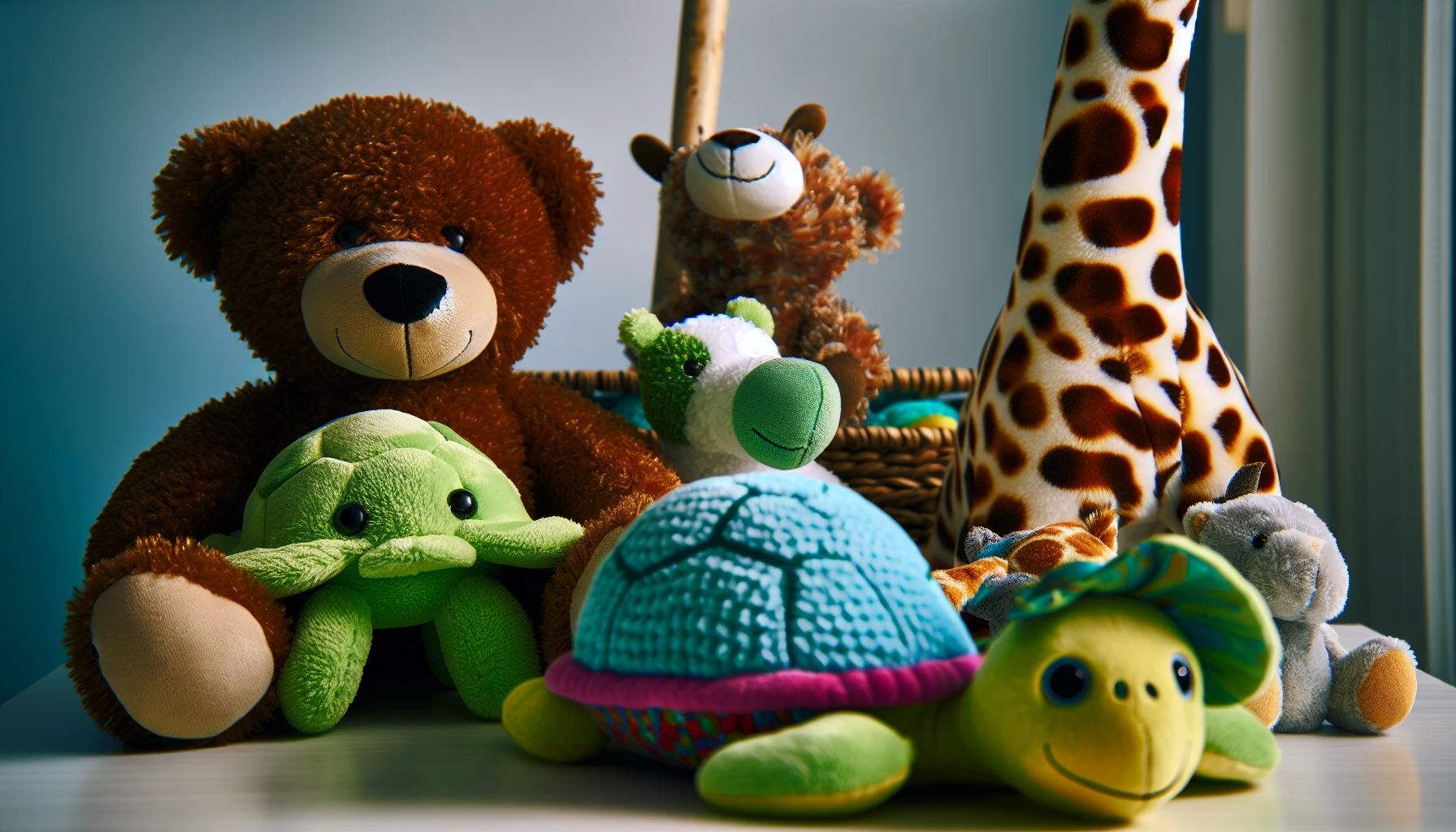 Assortment of colorful plush toys