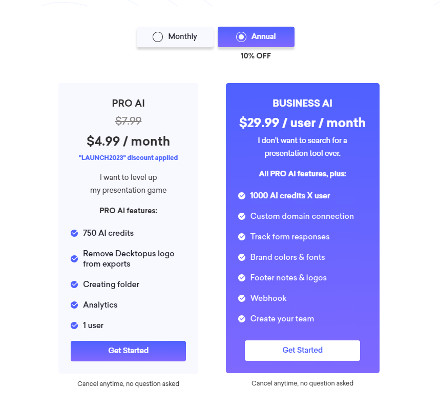 Image of Decktopus pricing table