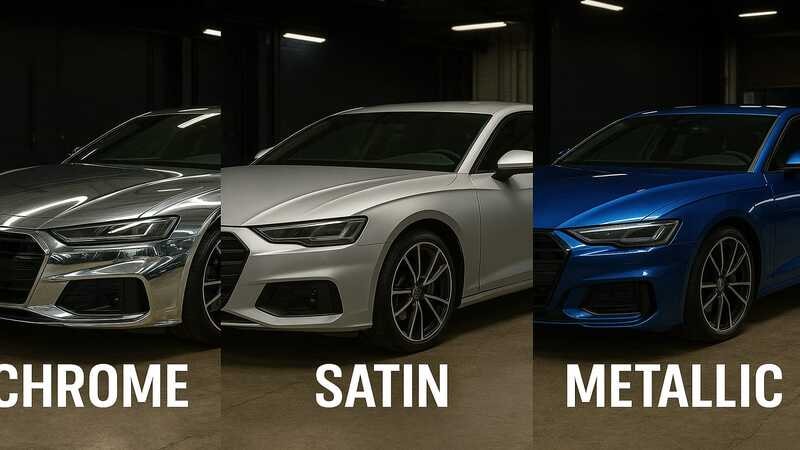 A side-by-side comparison of different car wraps