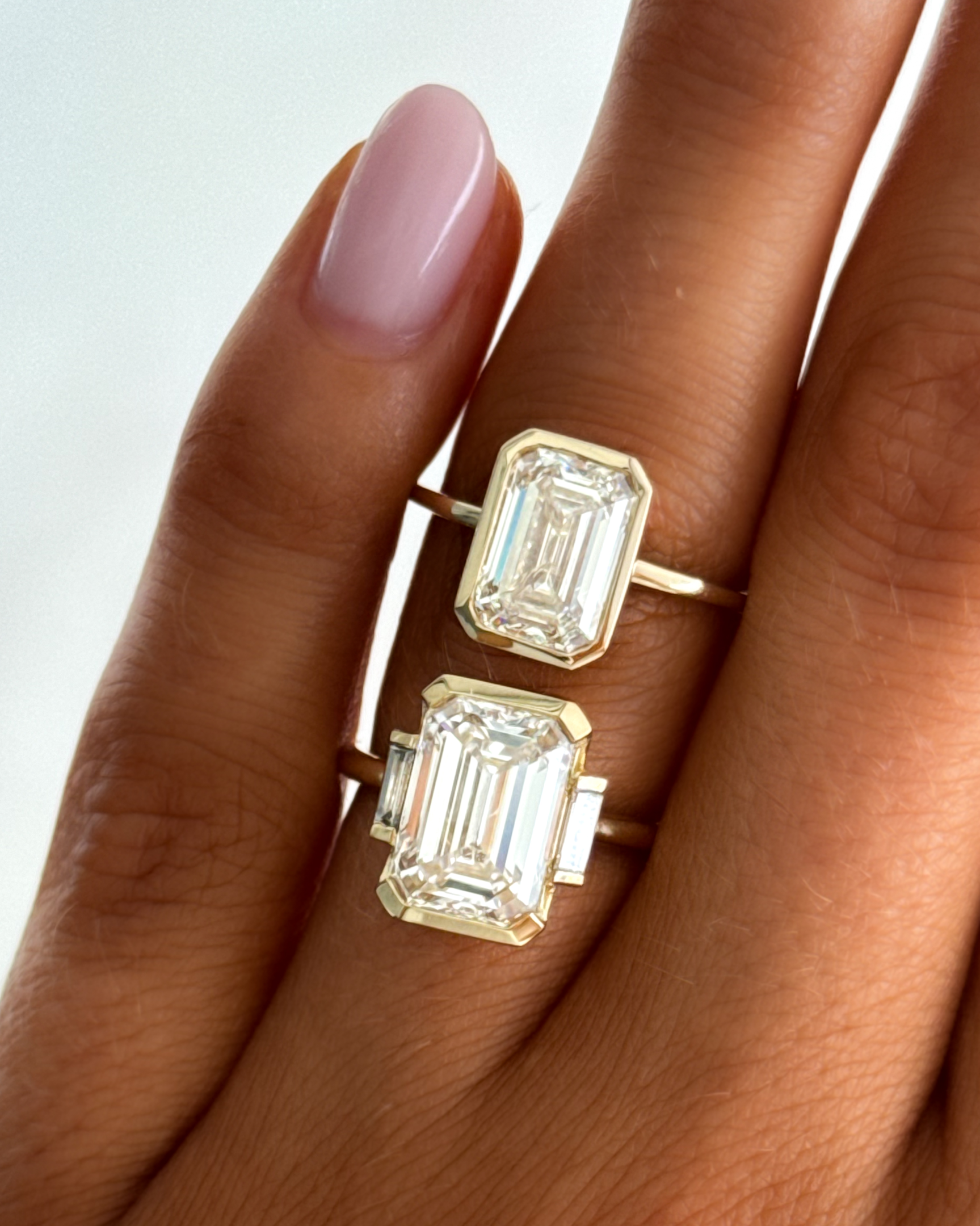 GOODSTONE Penumbra Bezel Set Engagement Ring With Emerald Cut