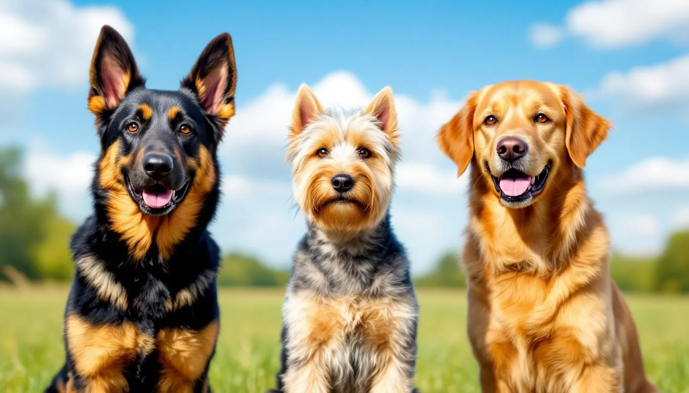 In the image, a German Shepherd, a Scottish Terrier, and a Golden Retriever stand together, showcasing their distinct features and sizes. These dog breeds, like many others, can be affected by von Willebrand