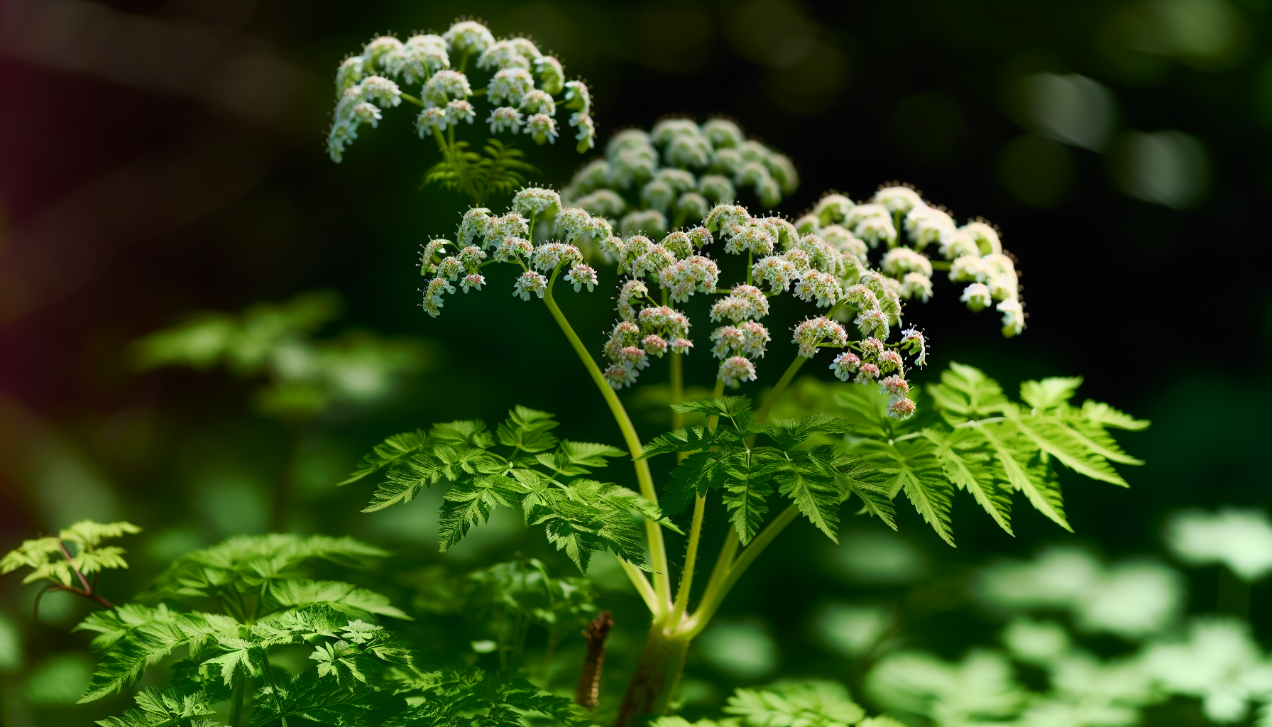 Valerian root plant with blooming flowers and green leaves