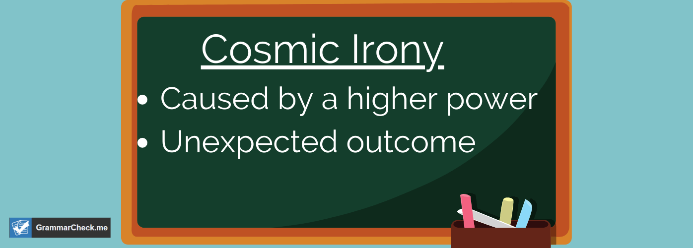 school chalkboard explaining the definition of cosmic irony