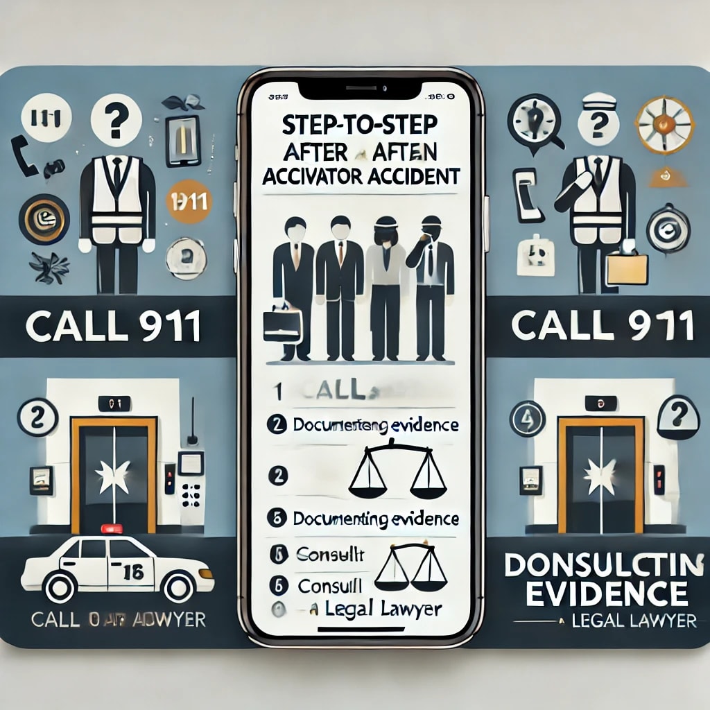 Step-by-step actions to take after an elevator accident. 