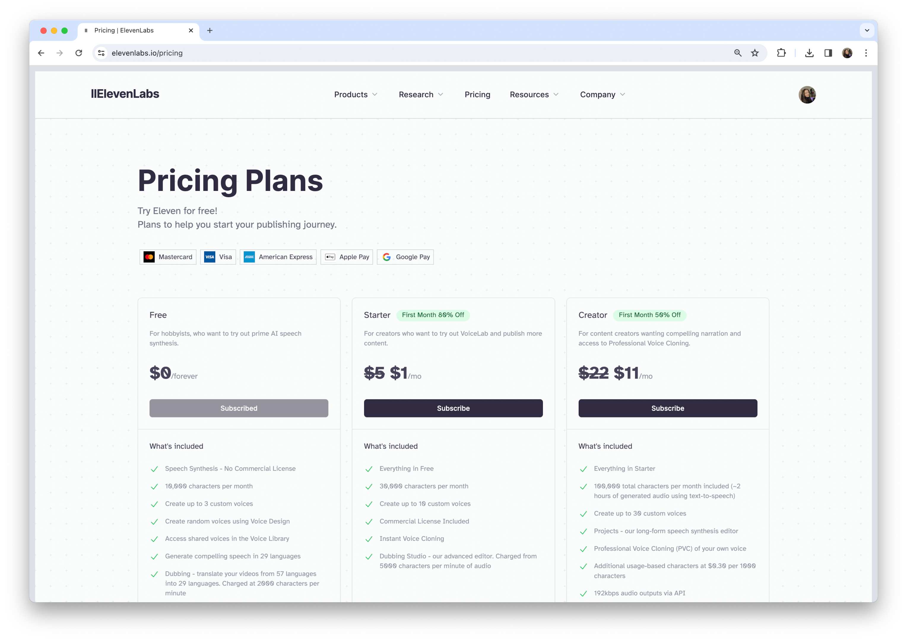 Eleven Labs pricing and plans