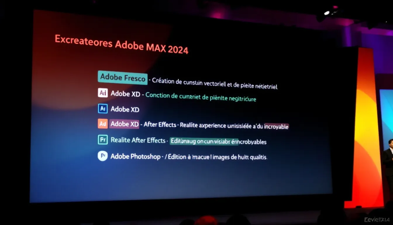 Image représentant les annonces clés d'Adobe MAX 2024 pour les créateurs et les innovations présentées.