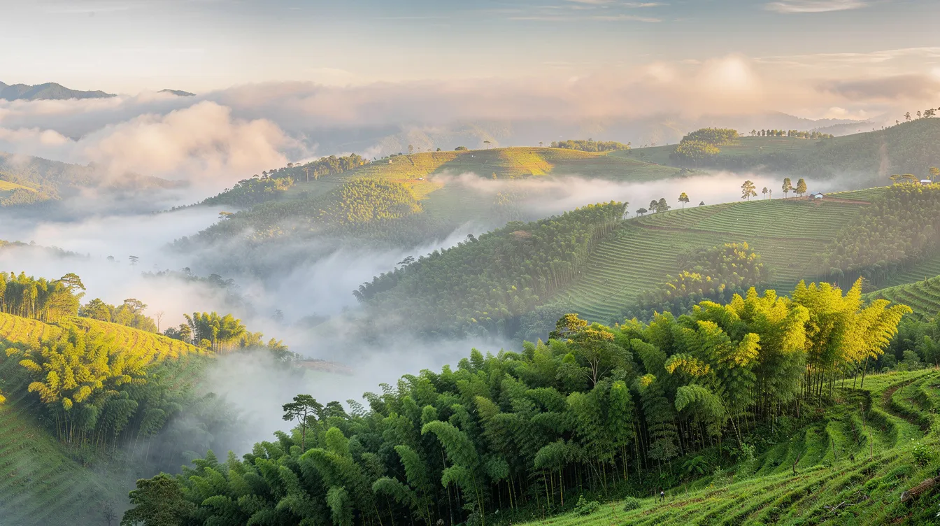 a26fa4f8 afac 4215 ac00 2039f97a4525 The image showcases a panoramic view of lush green hills and bamboo forests in Nagaland, enveloped in a gentle morning mist, highlighting the region's rich natural resources and potential for profitable agricultural business ventures. This serene landscape reflects the abundant plant and animal life, making it an attractive destination for domestic and foreign investors exploring business opportunities in Nagaland.