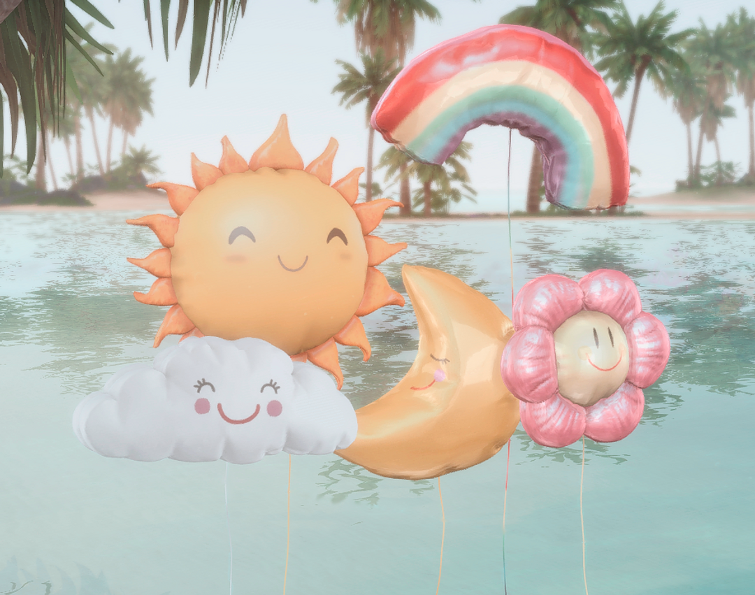 Cute Balloons: Sun, Moon, Cloud, Rainbow, and Flower