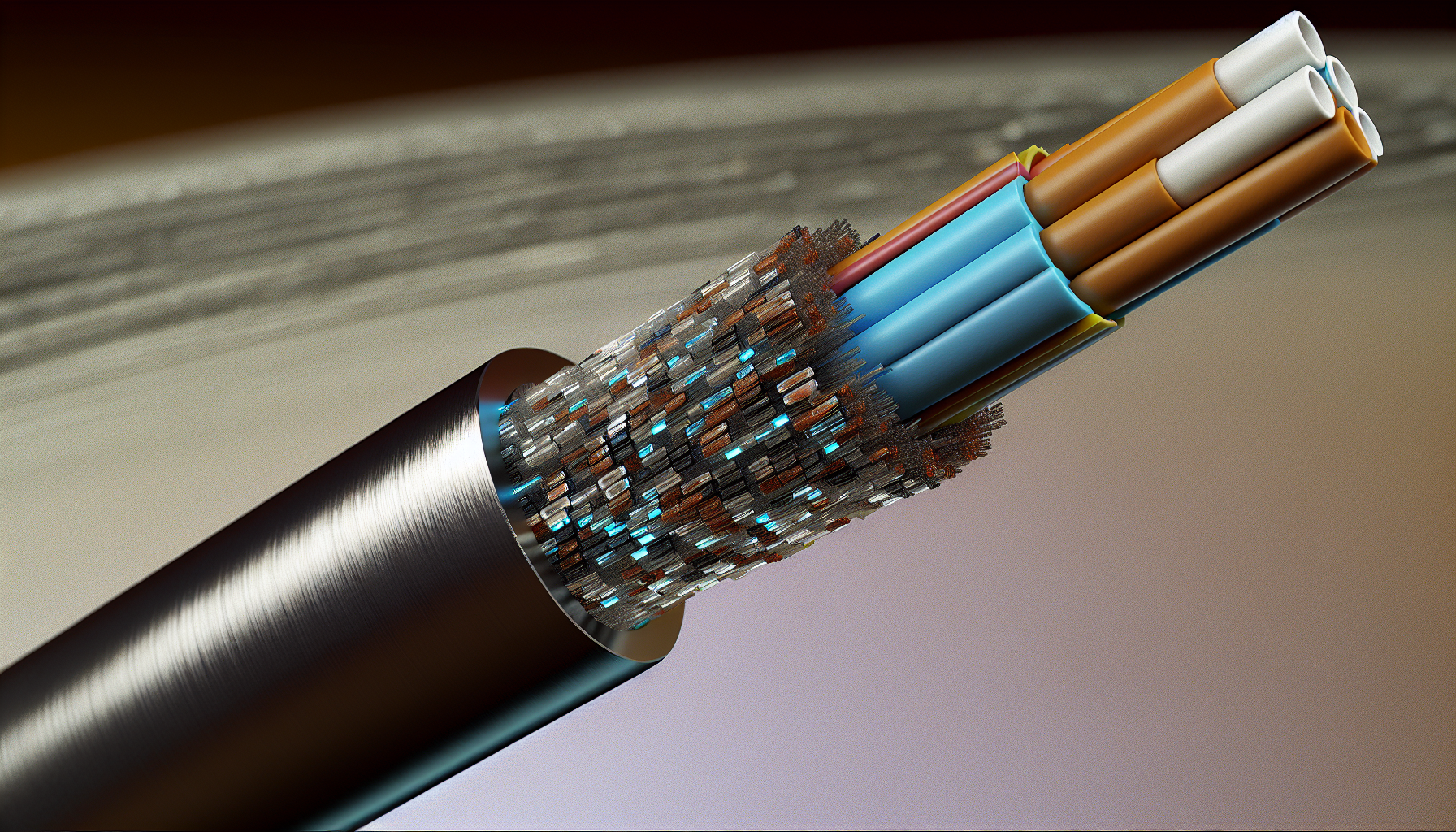 Close-up of fiber optic cable cladding